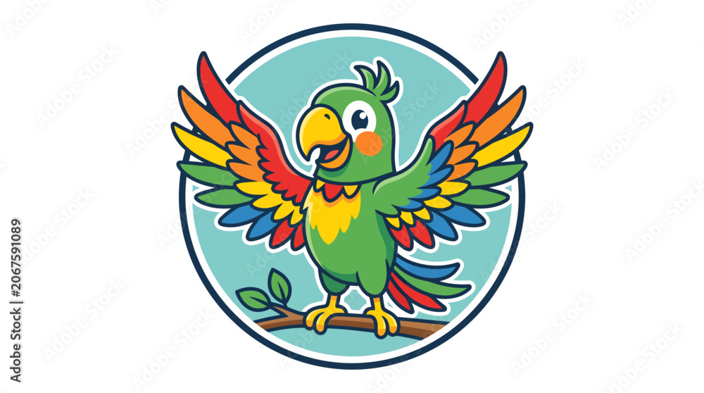 Fototapeta premium Colorful Parrot with Vibrant Feathers Perched on Branch.
