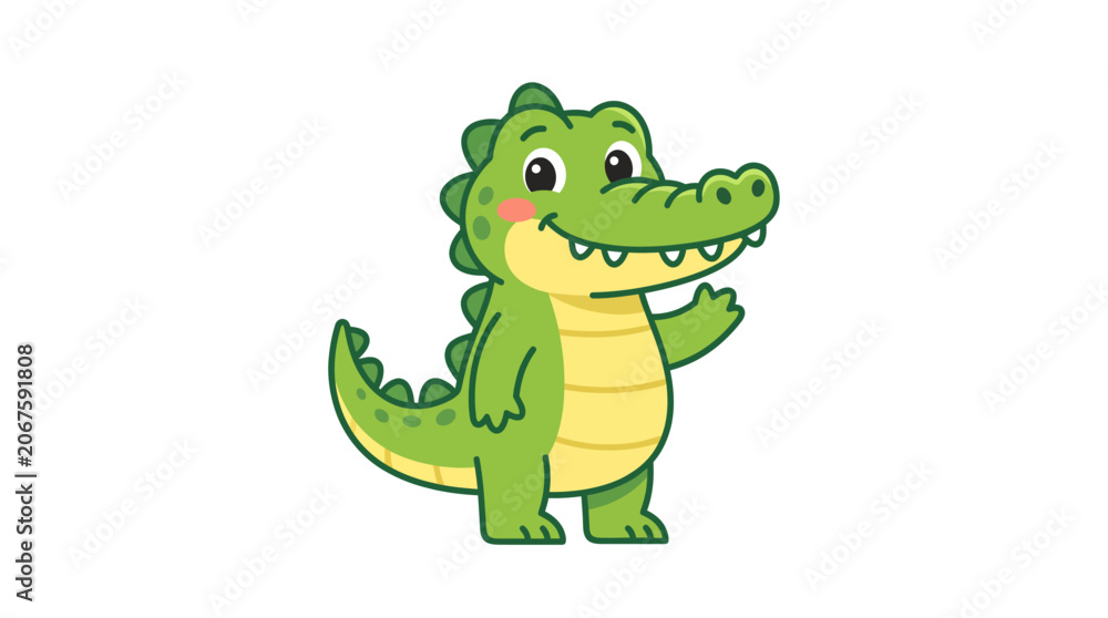 Fototapeta premium Cute Cartoon Crocodile Character with Friendly Expression.