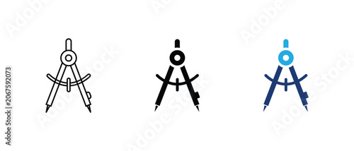 Drawing compass icon, math geometry drafting architecture tool set. vector illustration