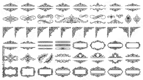 Bild auf Leinwand Vintage calligraphic ornament set featuring elegant baroque frames corners divid