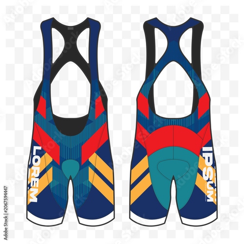 Фотография Navy blue and orange striped performance cycling bib shorts template