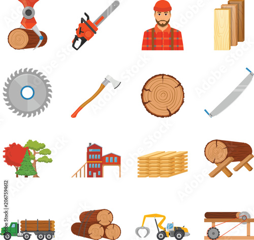 Handyman repair service design elements featuring hand saw chainsaw axe hammer wood working tools vector