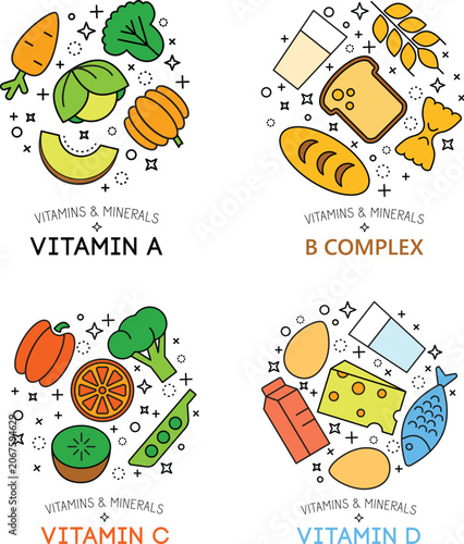 Healthy grocery products graphic bundle featuring fresh vegetables organic fruits cheese bread and sweet desserts vector