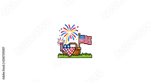 American Flag Patriotic Picnic Basket Fireworks.