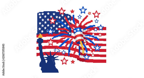 American Flag Statue of Liberty Fireworks.