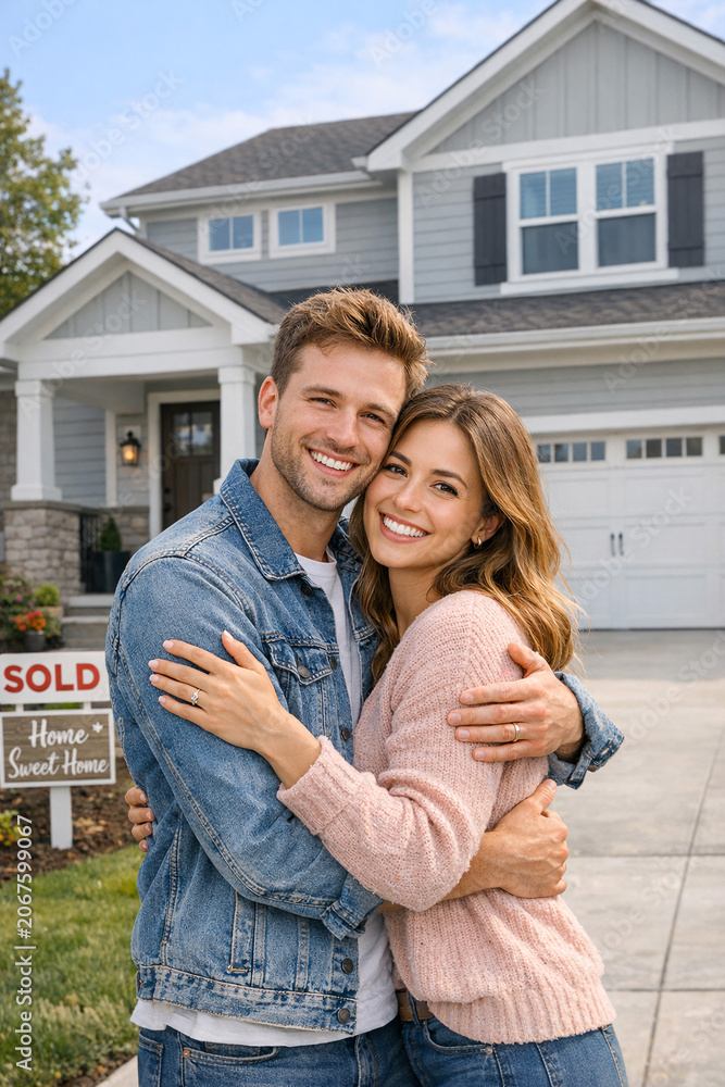 Fototapeta premium A joyous moment for a young couple with a newly sold house.