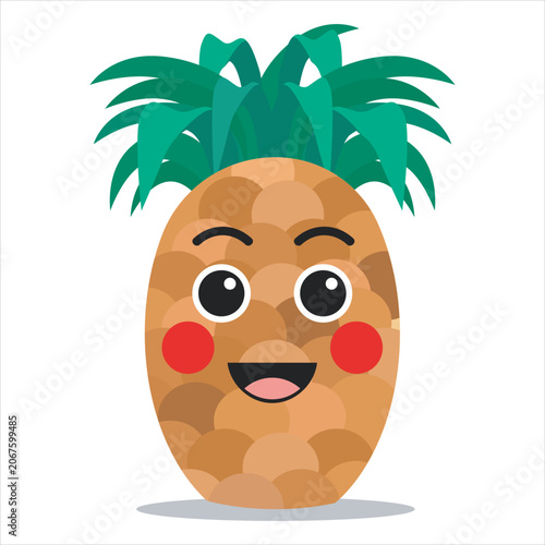 Cute pineapple icon, isolated tropical fruit cartoon symbol