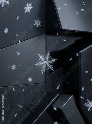 Falling Snowflakes on Dark Surface.