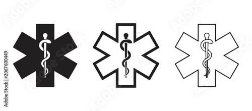 Medical star of life symbol  emergency medical services logo  rod of asclepius icon  healthcare and medical emergency signs  ambulance and rescue symbol