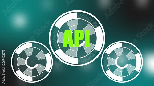 Modern business concept ' API ,animation featuring growing financial charts, rising graph lines, digital analytics dashboard, professional corporate environment, business success