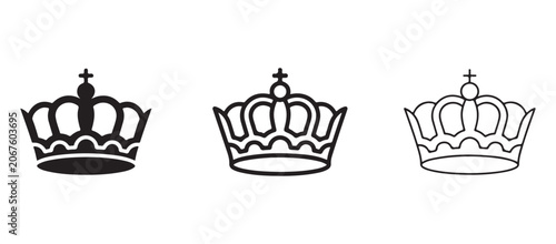 Vászonkép crown icons in black and white on a plain white background for royalty and luxu