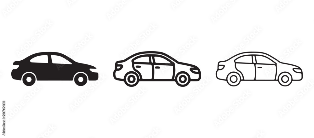 Naklejka premium car silhouettes in black and white on a plain background side view vehicles