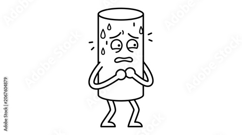 Obraz na plátně Stressed Cartoon Battery Character Sweating with Anxious Expression, Low Energy Worries, Isolated White Background