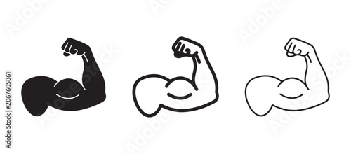 flexed arm muscles in different line styles isolated on white background for fitness and strength concepts  muscular arms for exercise and workout illustrations