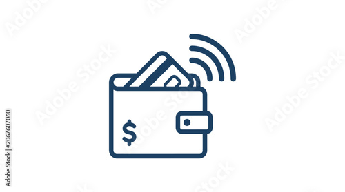 Contactless digital wallet icon with dollar sign and signal bars.