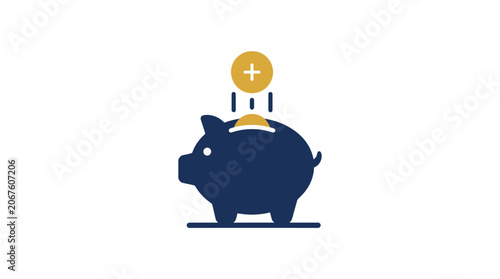 Cuadro en lienzo Dark blue piggy bank icon with falling coins.