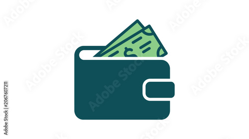 Photos Dark blue wallet with green banknotes icon.