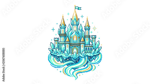 Tableau sur toile Fantasy castle with towers and flag.