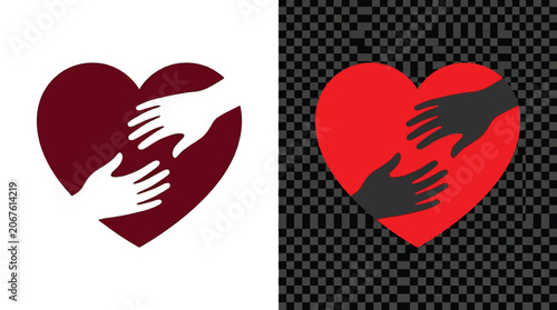 Slika na platnu Minimalist vector illustration featuring two hands reaching towards a bright red