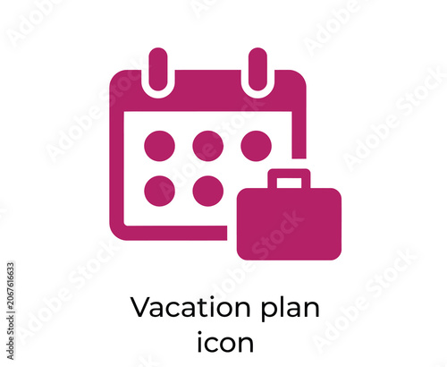 Vacation plan icon with calendar and suitcase representing travel booking and holiday scheduling