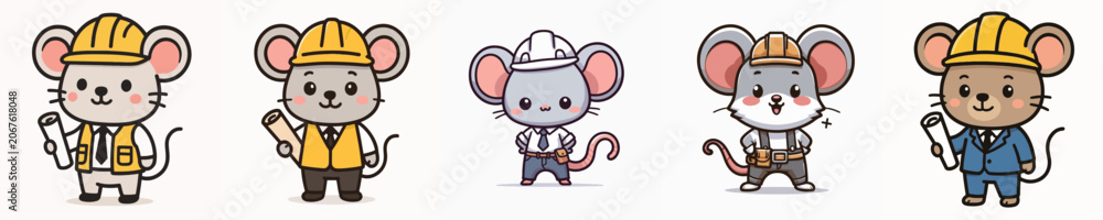Fototapeta premium set of mouse vector in architect costumes