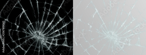Obraz na płótnie Transparent png shattered broken glass effect overlay with silver blue cracked t