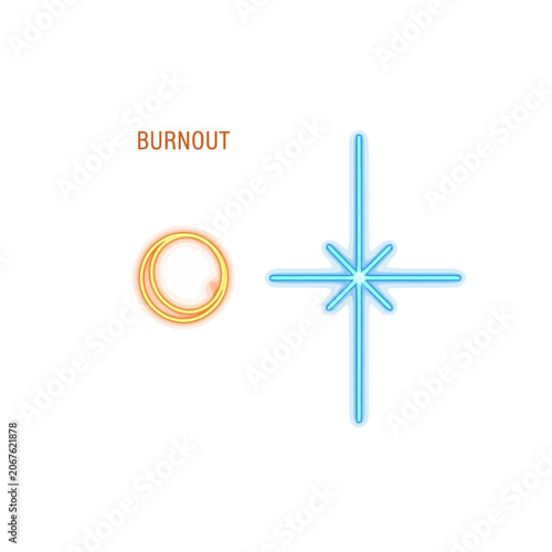 Burnout icons, neon signs, orange blue symbols, vector graphics