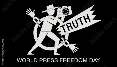 World Press Freedom Day, journalist freedom, truth, censorship breaking, chains, vector icon