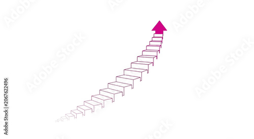 Pink arrow staircase, upward trend vector, growth success symbol, business concept illustration