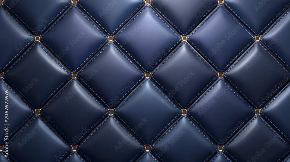 Naklejka premium Dark blue quilted diamond pattern background, soft padded texture with luxury upholstery style.