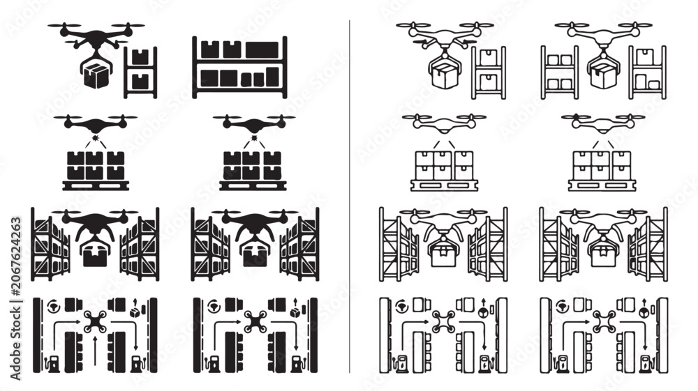 Fototapeta premium Drone Delivery Icons For Logistics And E-commerce Concepts on a transparent background