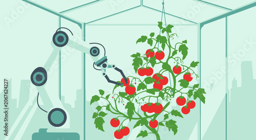 Robotic Arm Tending to Tomato Plant in a Controlled Environment.