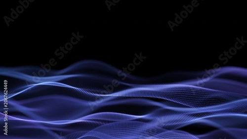 Smooth purple and blue mesh waves flow across a dark background, creating a futuristic and elegant atmosphere