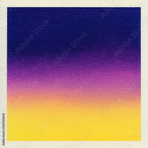 Abstract gradient background with deep blue to purple and warm yellow orange sunset colors on textured paper