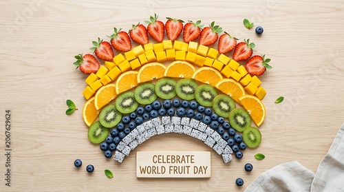 Vibrant Rainbow Fruit Platter Celebrating World Fruit Day.