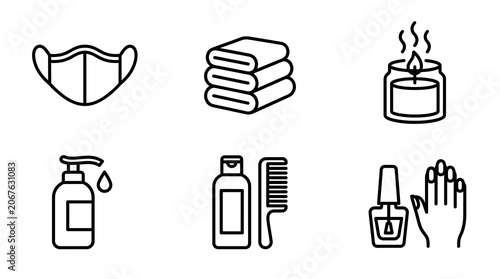 Spa and Personal Care Minimalist Line Icon Set