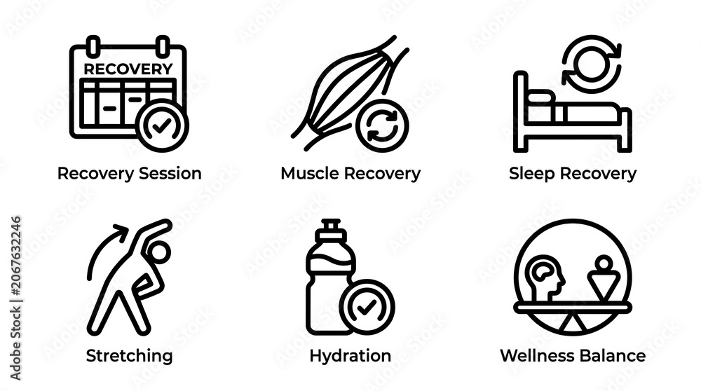Fototapeta premium Fitness Recovery and Wellness Line Icon Set