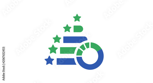 Green and blue star rating symbol.