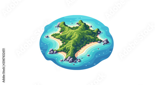 Green Island in Blue Ocean Water.