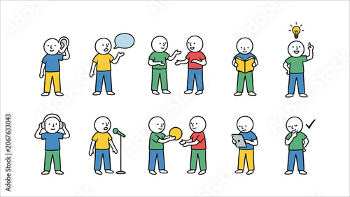 Diverse Group of Cartoon People Engaged in Various Activities.