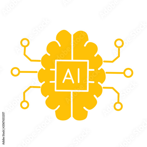 Yellow Outline AI Brain Circuit Icon Artificial Intelligence