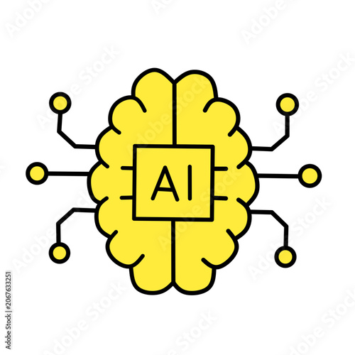 Yellow AI Brain Circuit Icon Machine Learning Technology