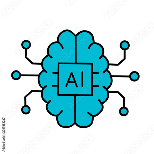 AI Brain Circuit Icon Artificial Intelligence Technology Symbol Blue