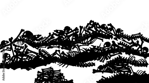 Pile of human skeletons and skulls silhouette vector illustration