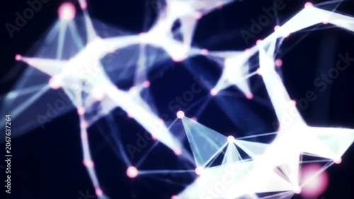 Geometric network of glowing nodes and connected lines.
