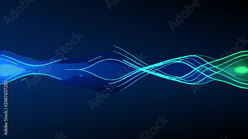 Tableau sur toile Flowing wave pattern with gradient blue and green hues against a dark background