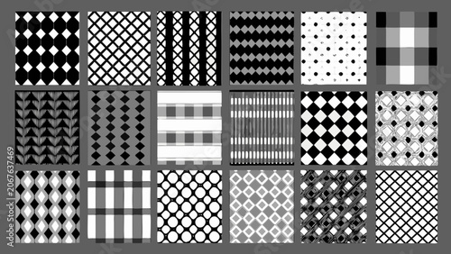 Fotografi Geometric patterns collection a monochrome assortment of repeating shapes and li