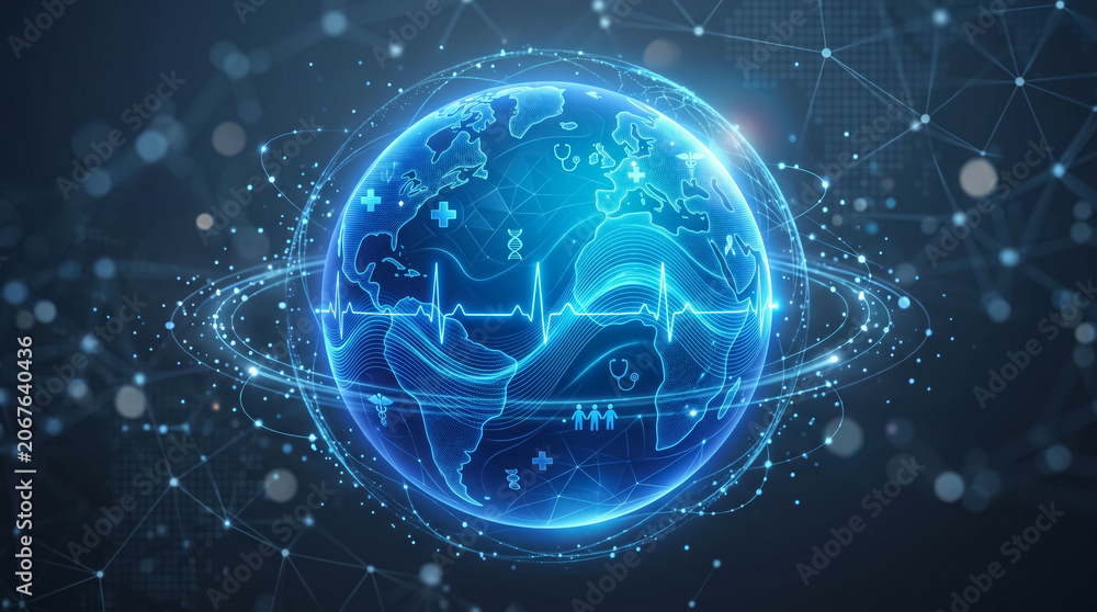 Fototapeta premium Glowing blue globe with network connections in space