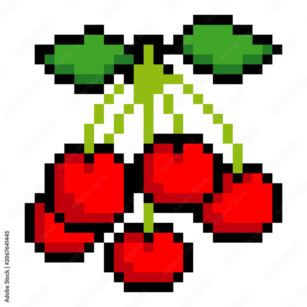 Fototapeta premium Cherry fruit with pixel art on white background.