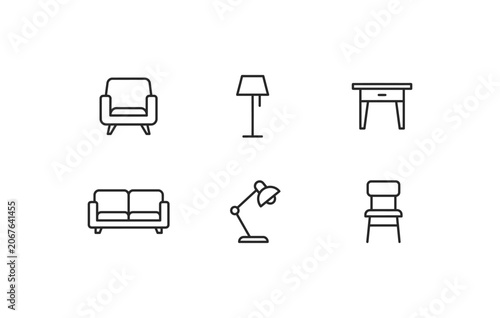 Enterprise development startup launch financial success and team management minimal line icons collection